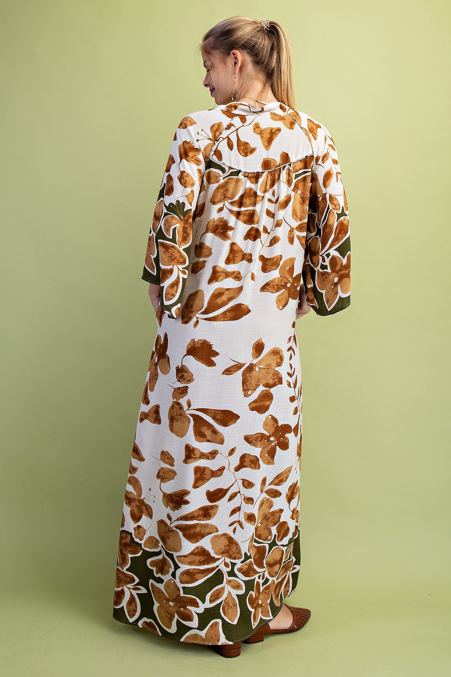 Boho Floral Print Oversized Maxi Dress with Tie Neck Collar