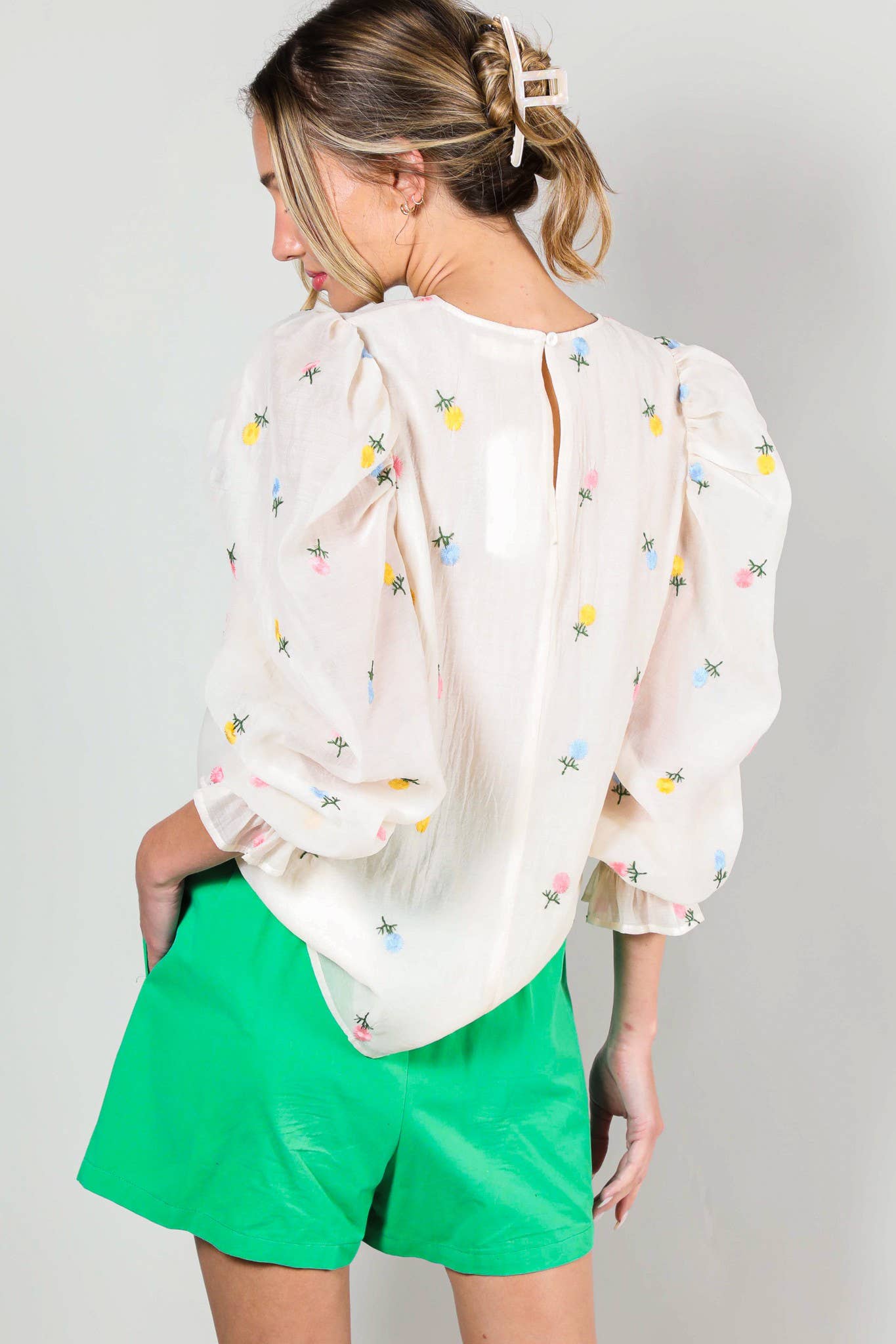 Floral Embroidered Detail Organza Blouse Top