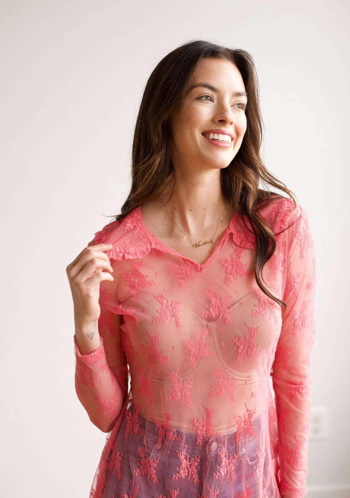 Pink Collar Lace Top