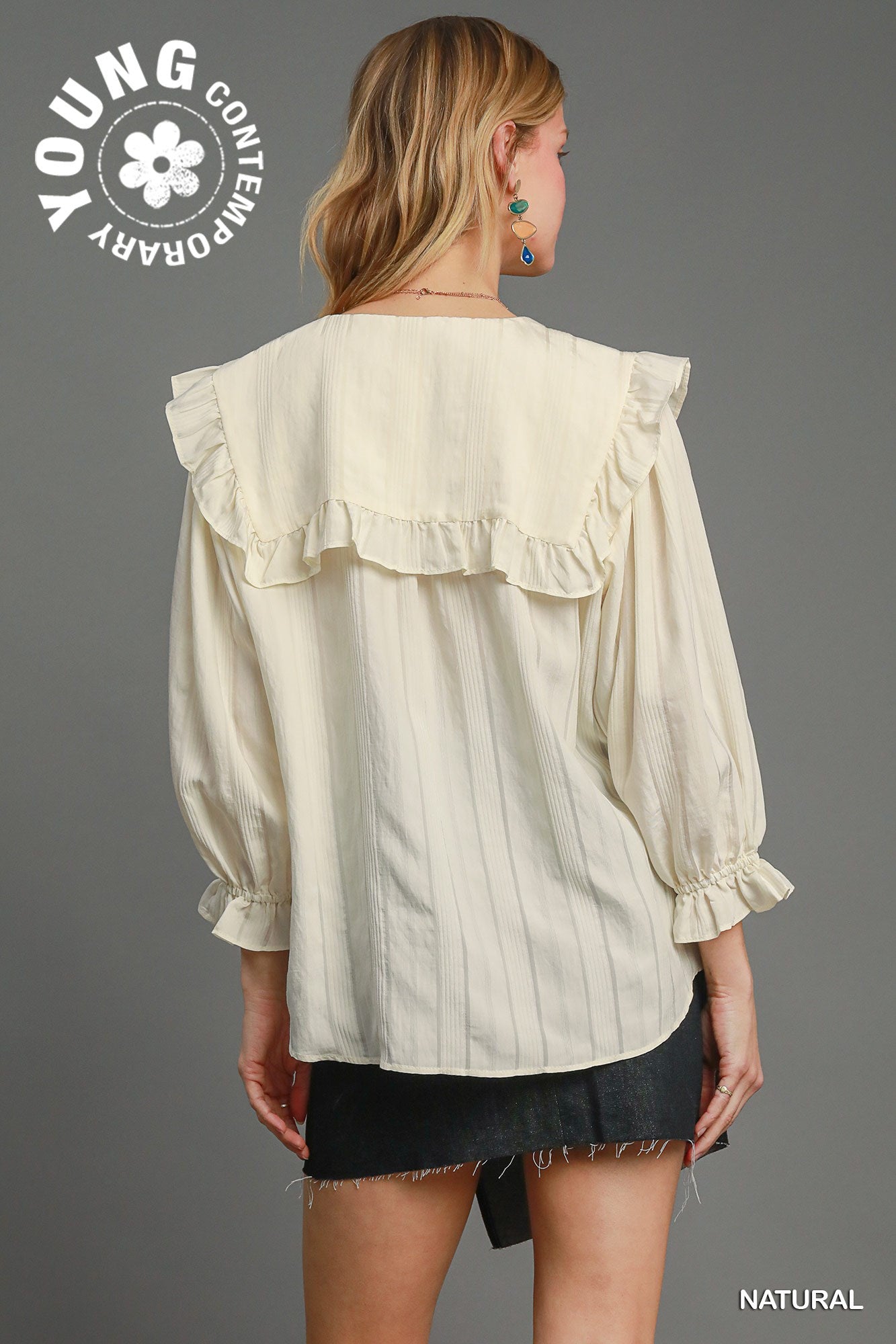 Boho Striped Ruffle Blouse | Smocked Cuff V-Neck Button-Down Shirt