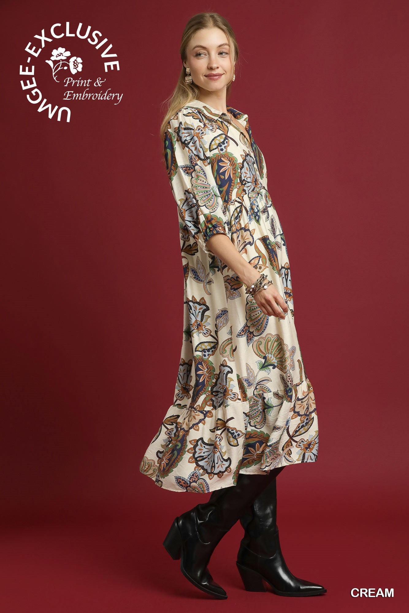 Boho Paisley Tiered Midi Dress