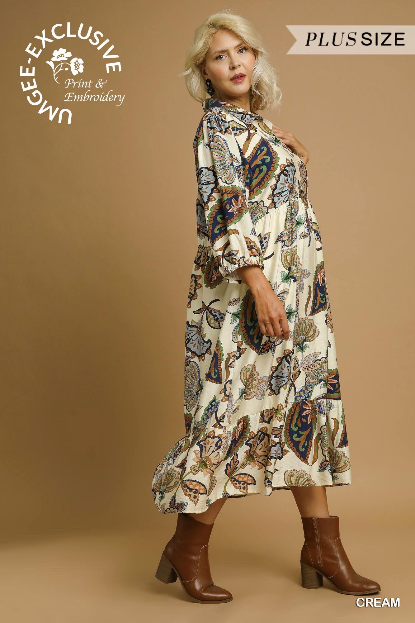 Boho Paisley Tiered Midi Dress (Curvy)