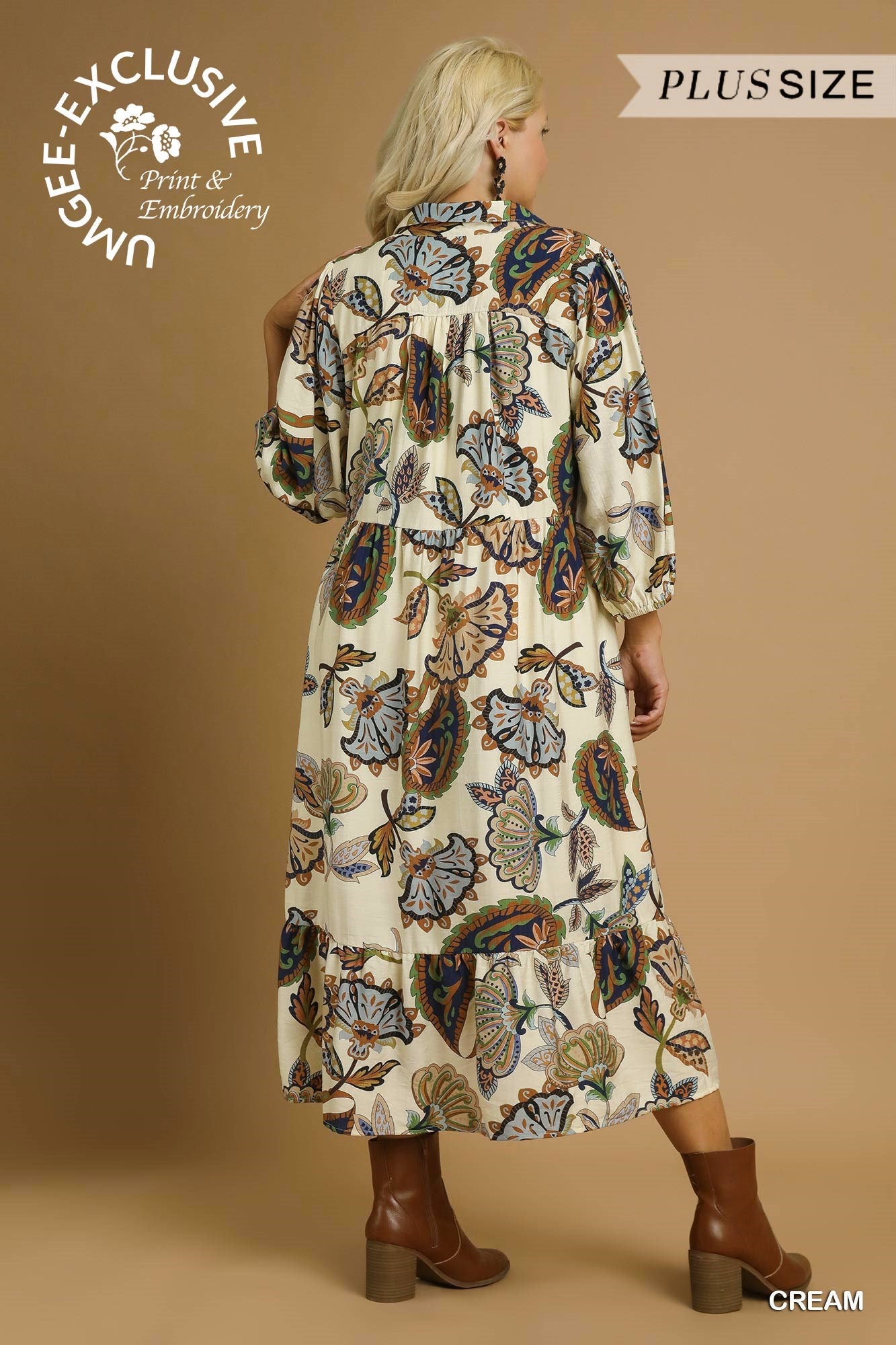 Boho Paisley Tiered Midi Dress (Curvy)