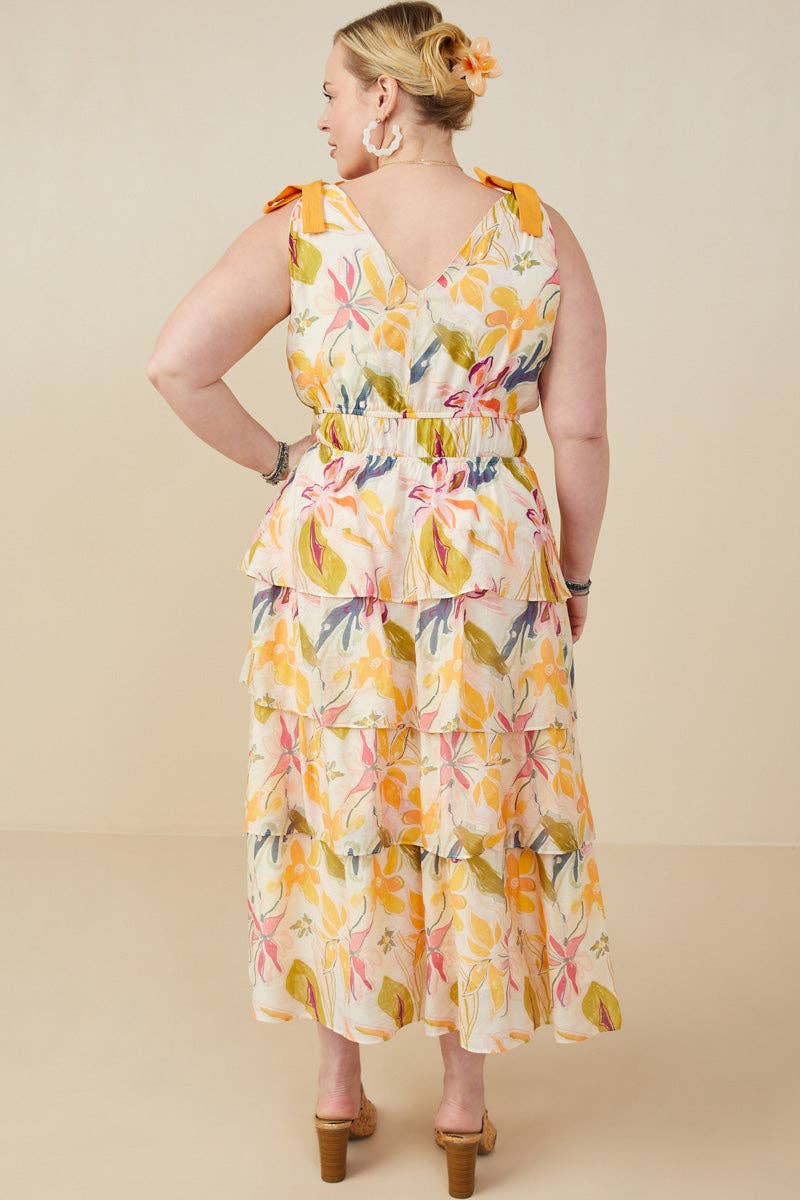 Floral Tiered V Neck Dress (Curvy)
