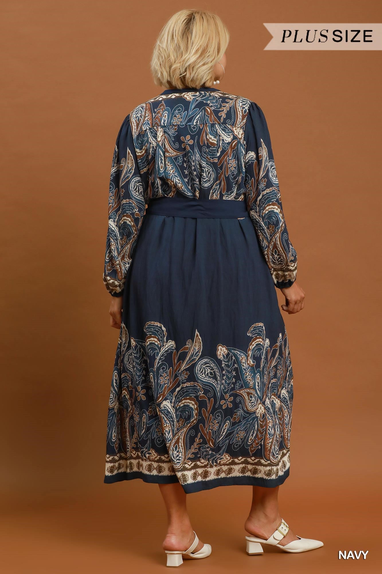 Abstract Print Tie Waist Midi Dress (Curvy)