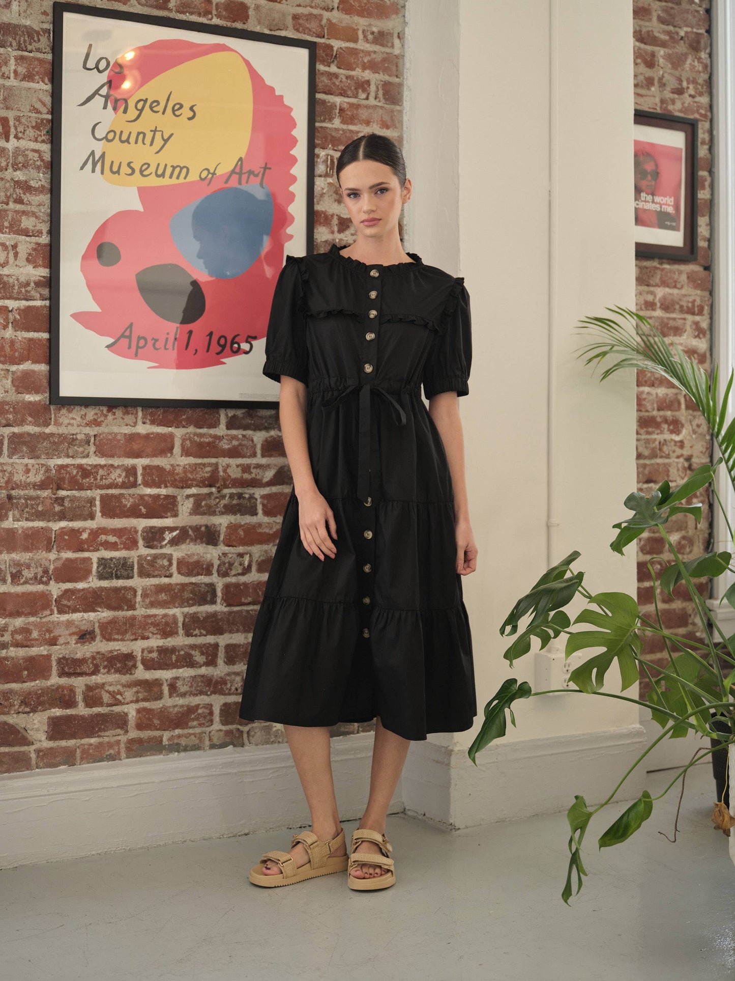 POPLIN RUFFLE BUTTON DOWN DRESS