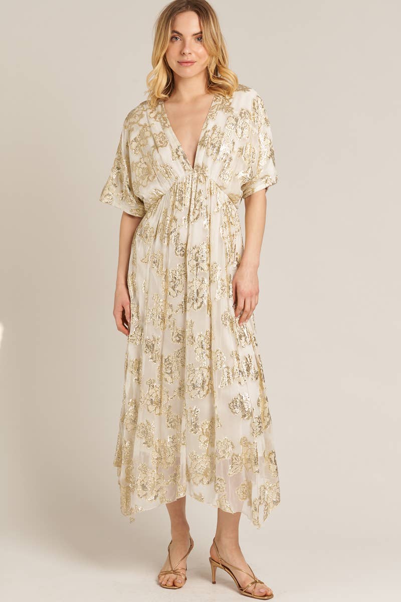 V-Neck Kimono Sleeve Maxi Dress