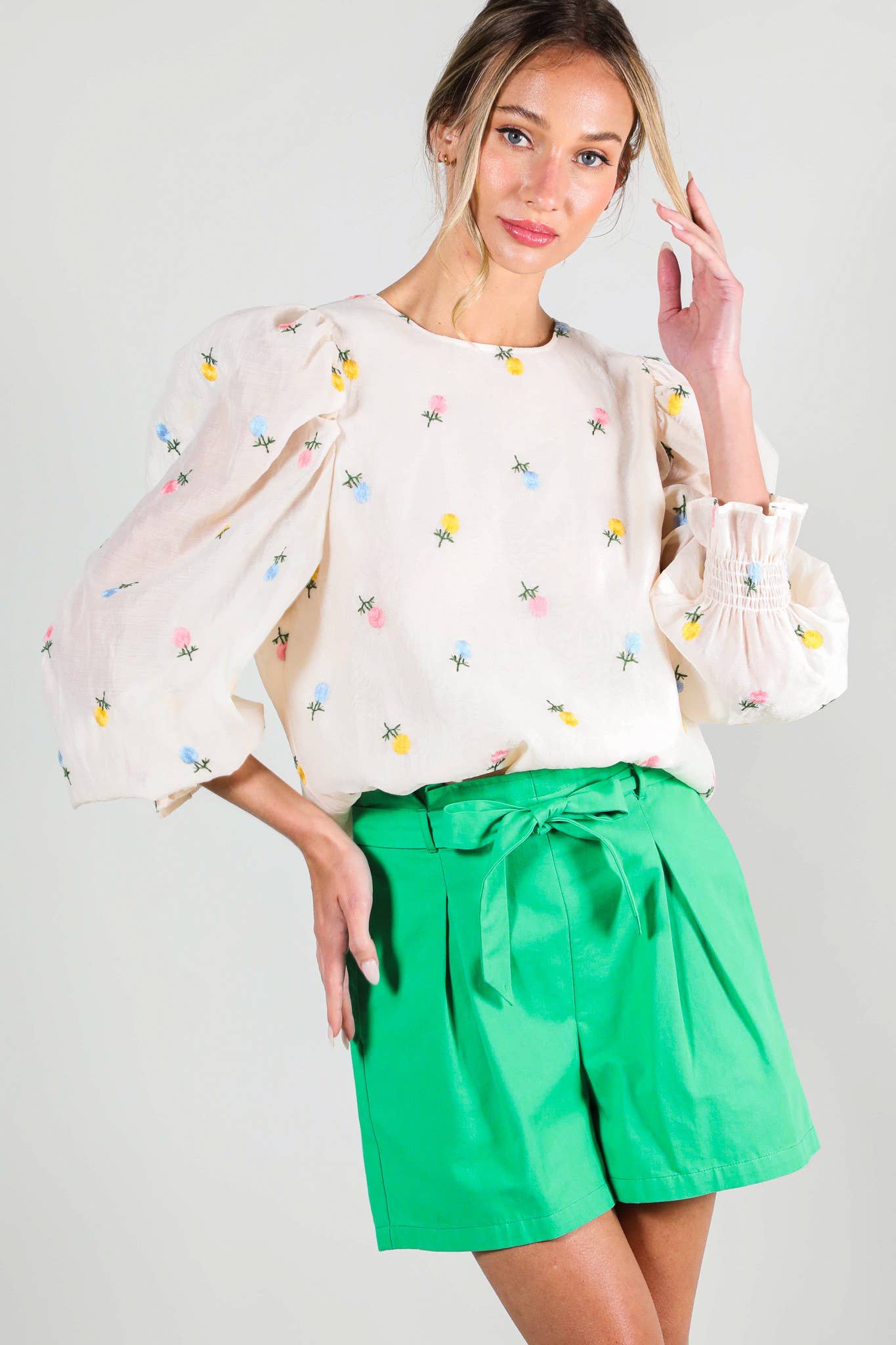 Floral Embroidered Detail Organza Blouse Top