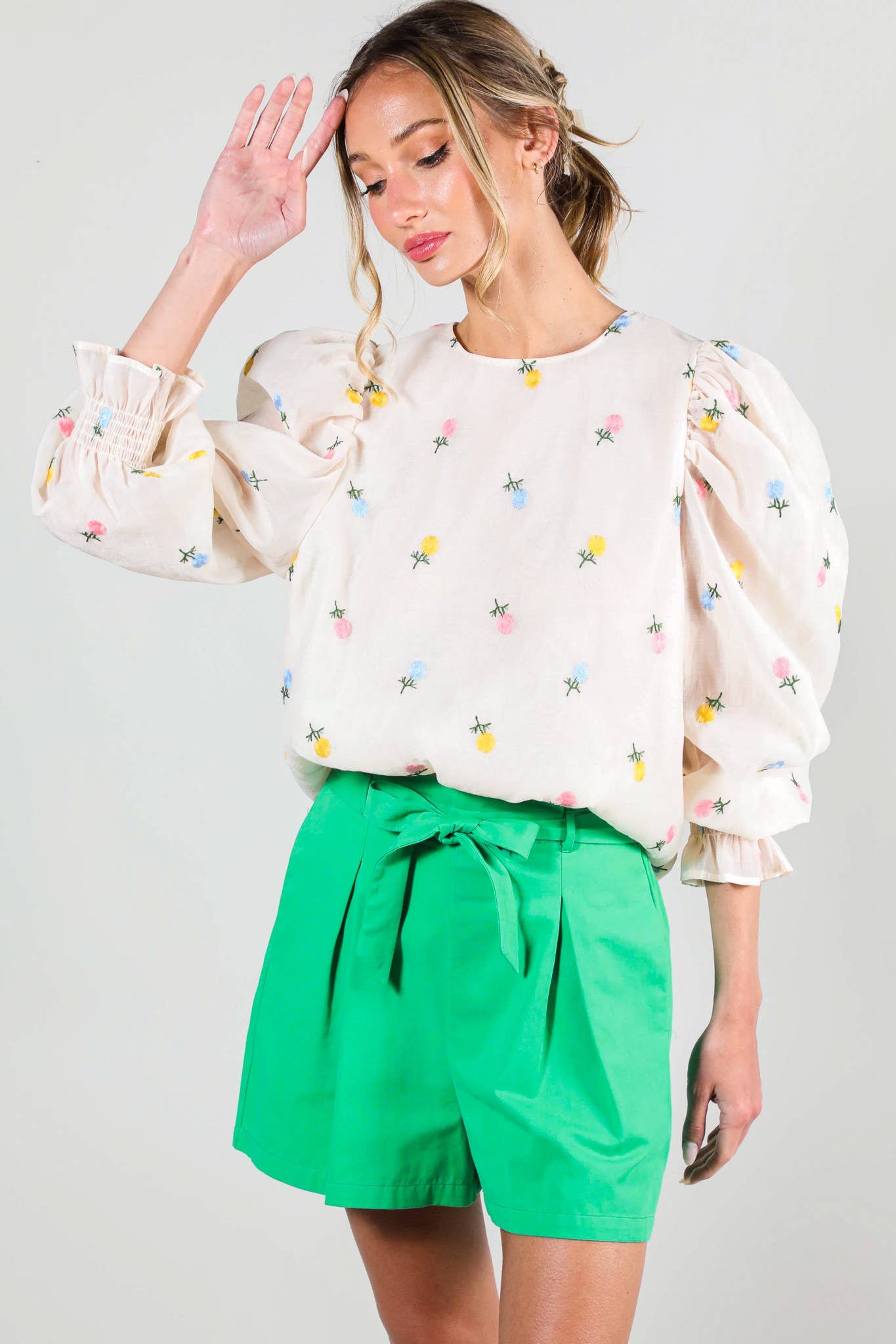 Floral Embroidered Detail Organza Blouse Top
