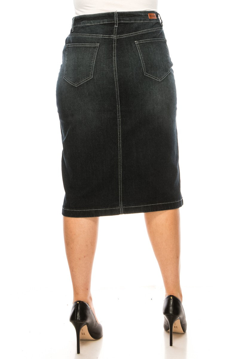 Black Wash Denim Skirt (PLUS)