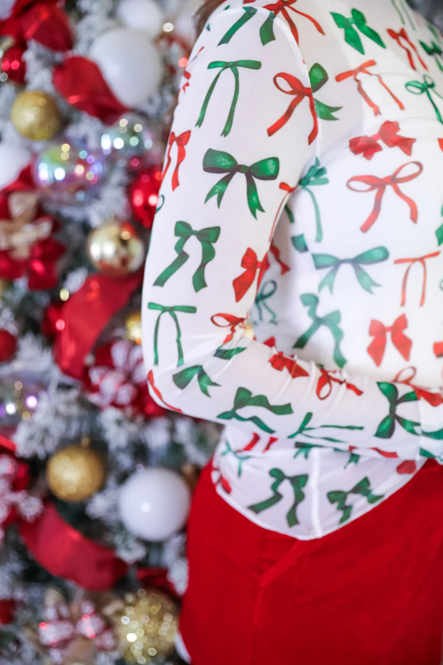 Christmas Bow Mesh Top