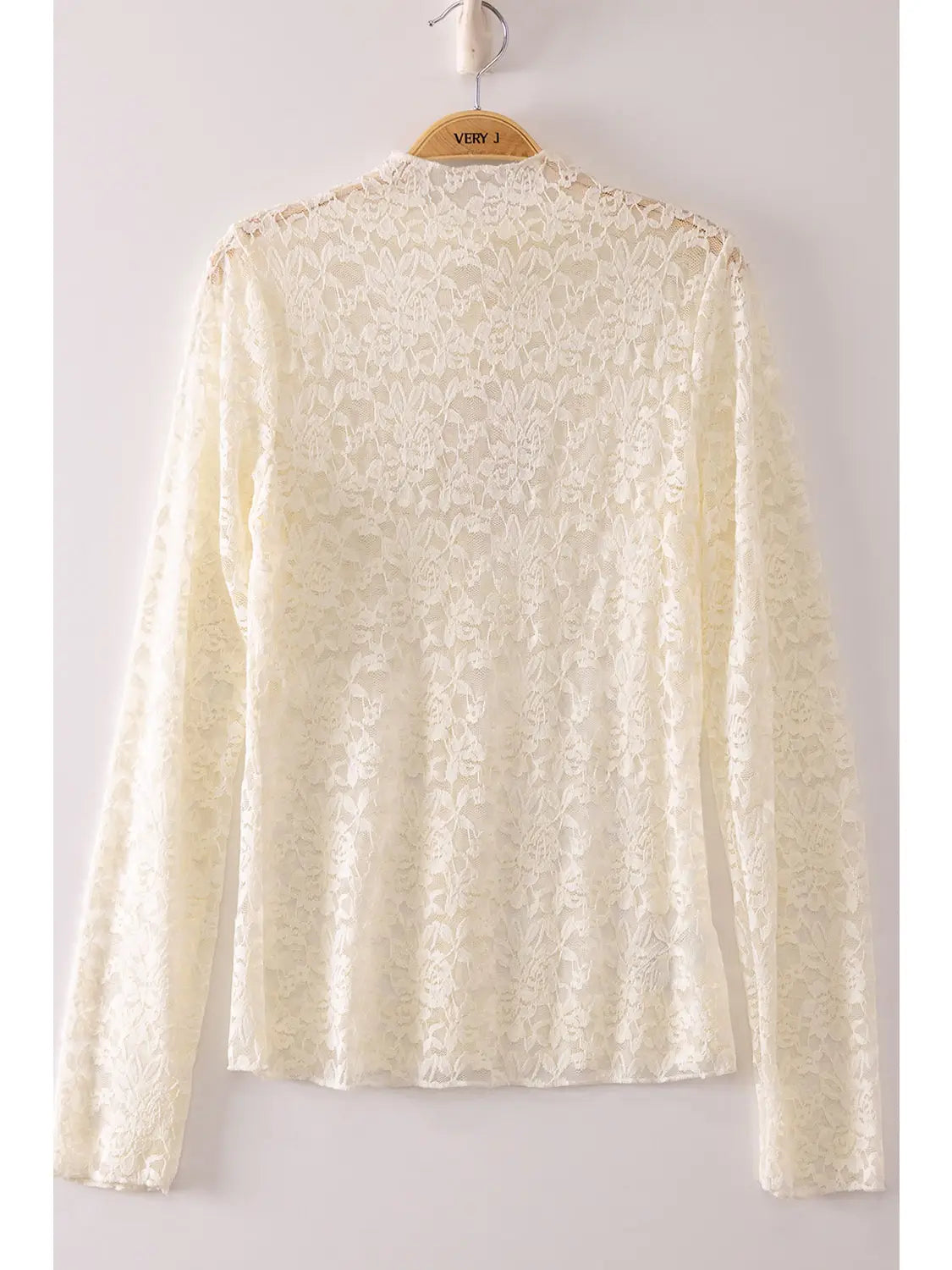 High Neck Fitted Sheer Mesh Lace Knit Top