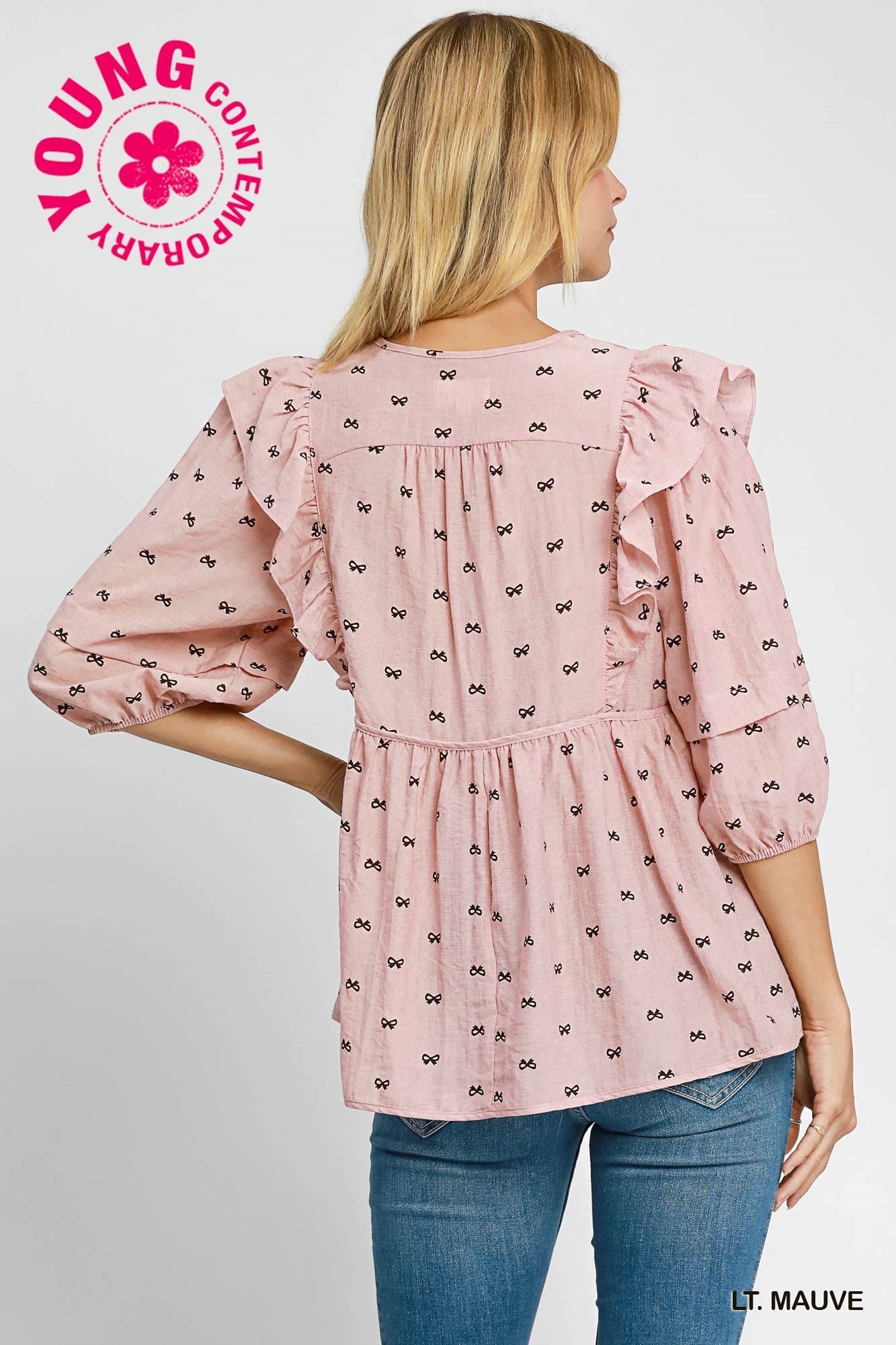 Bow Print Peplum Top