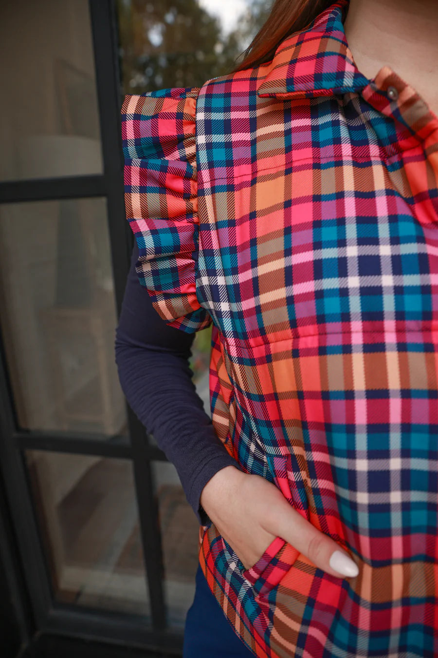 Patterned In Plaid Puffer Vest