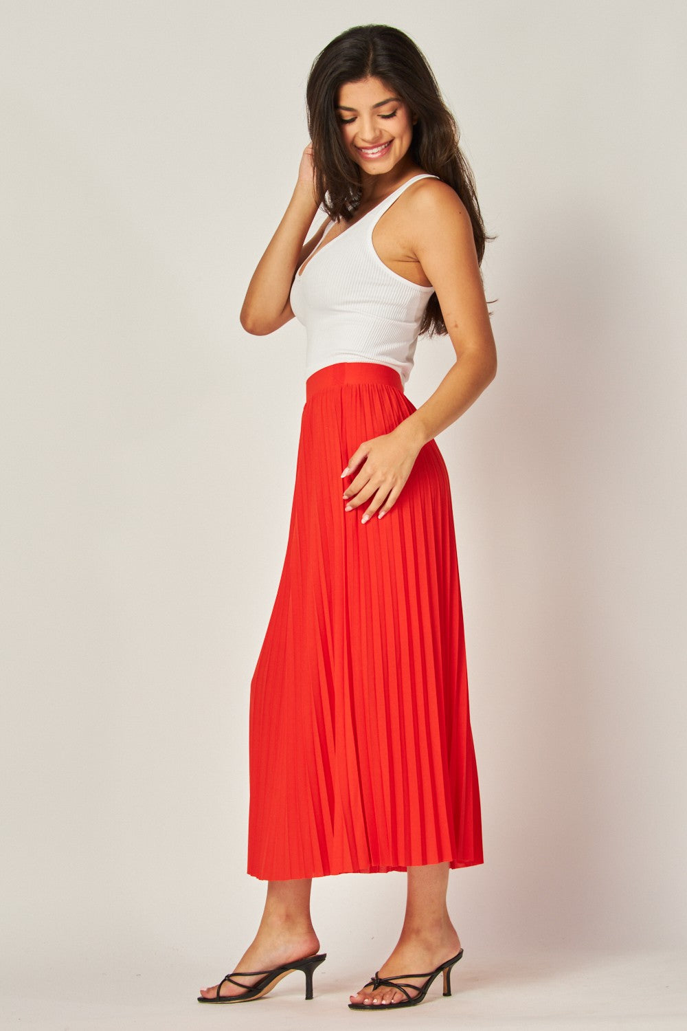 Pleated Matte Satin Maxi Skirt