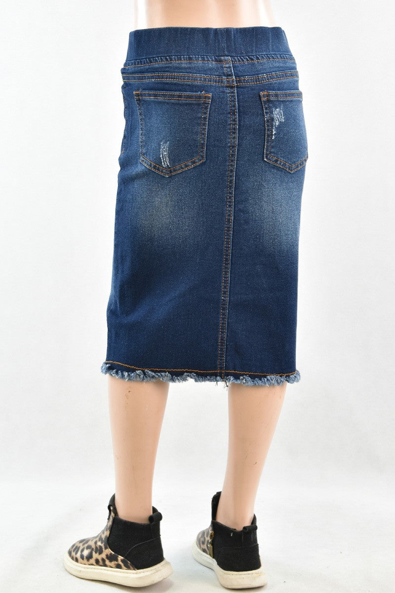 Girls Distressed Stretch Denim Skirt - Kids Fashion