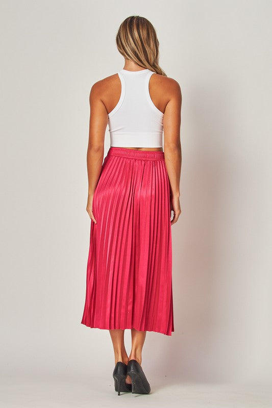 Satin Pleated Midi Skirt