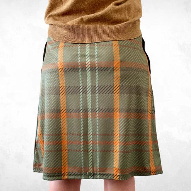 The Fern Modest Plaid Athletic Skort for Women | Knee-Length Pencil Skirt with Built-in Shorts & Pockets