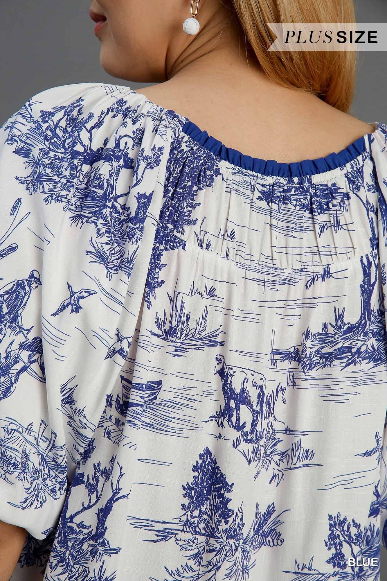 Blue Toile Top (PLUS)