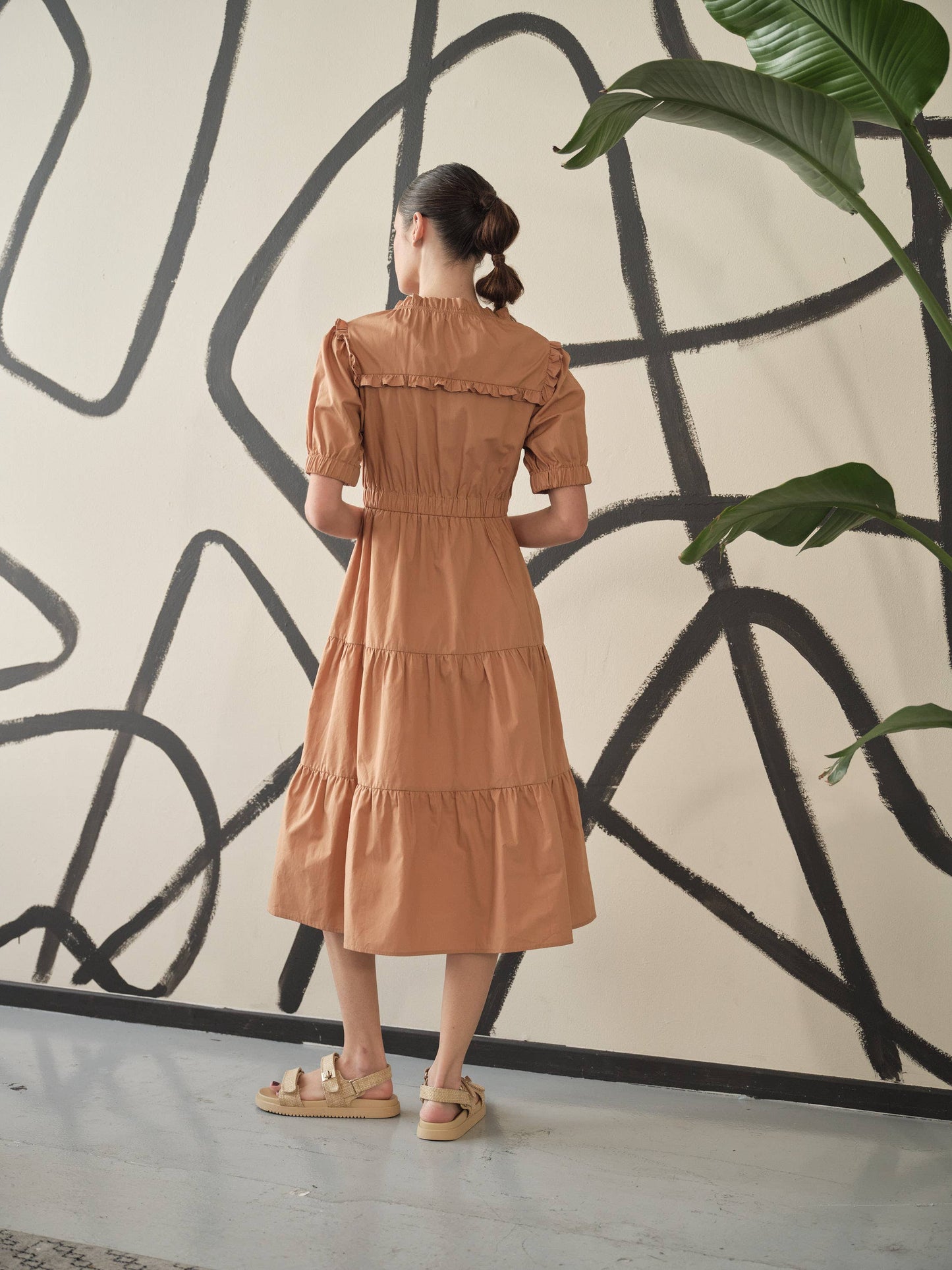 POPLIN RUFFLE BUTTON DOWN DRESS