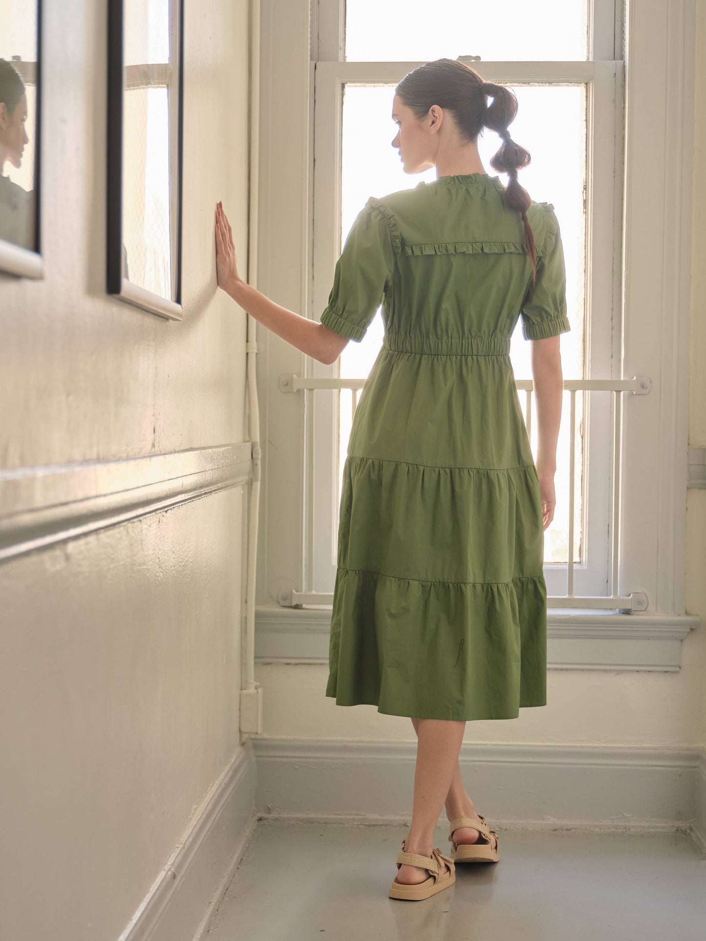 POPLIN RUFFLE BUTTON DOWN DRESS
