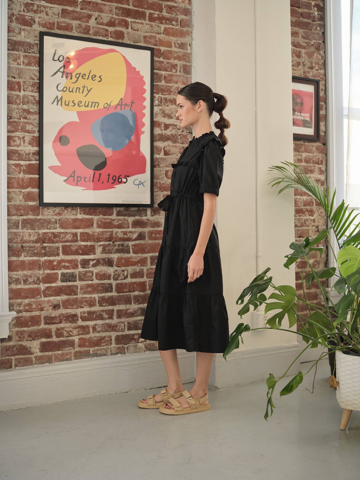 POPLIN RUFFLE BUTTON DOWN DRESS