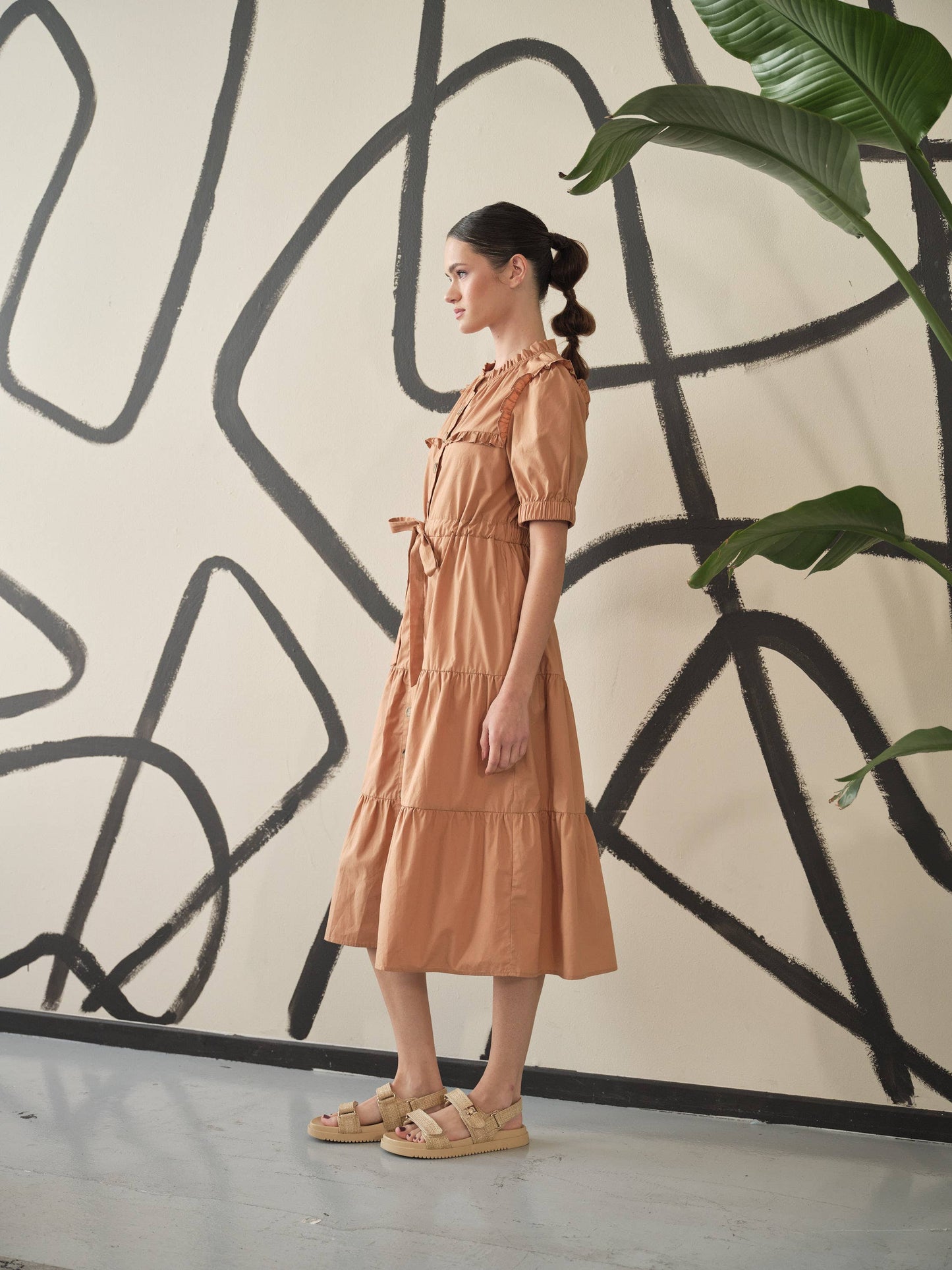 POPLIN RUFFLE BUTTON DOWN DRESS
