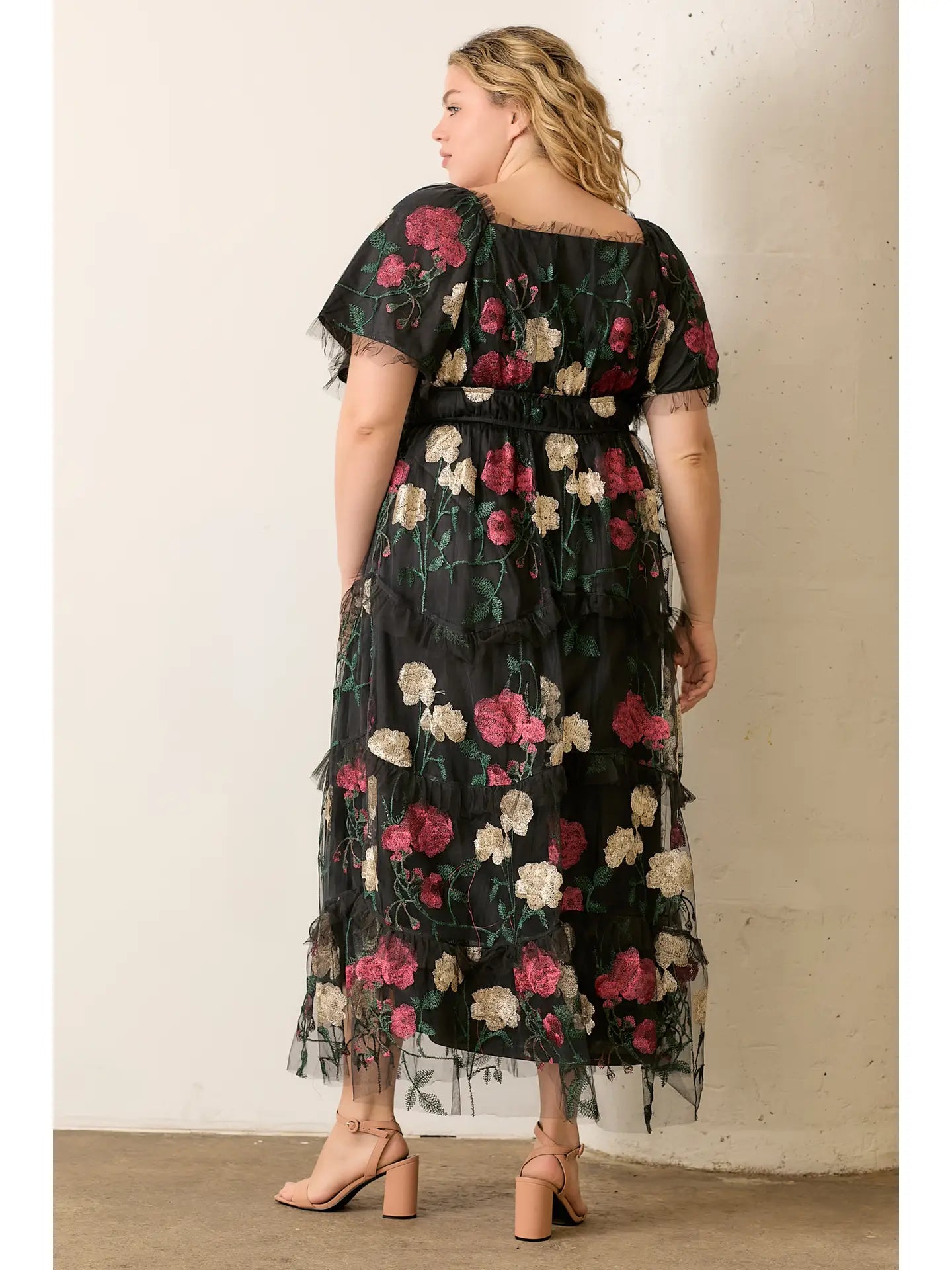 Floral Printed Ruffle Tiered Tulle Dress