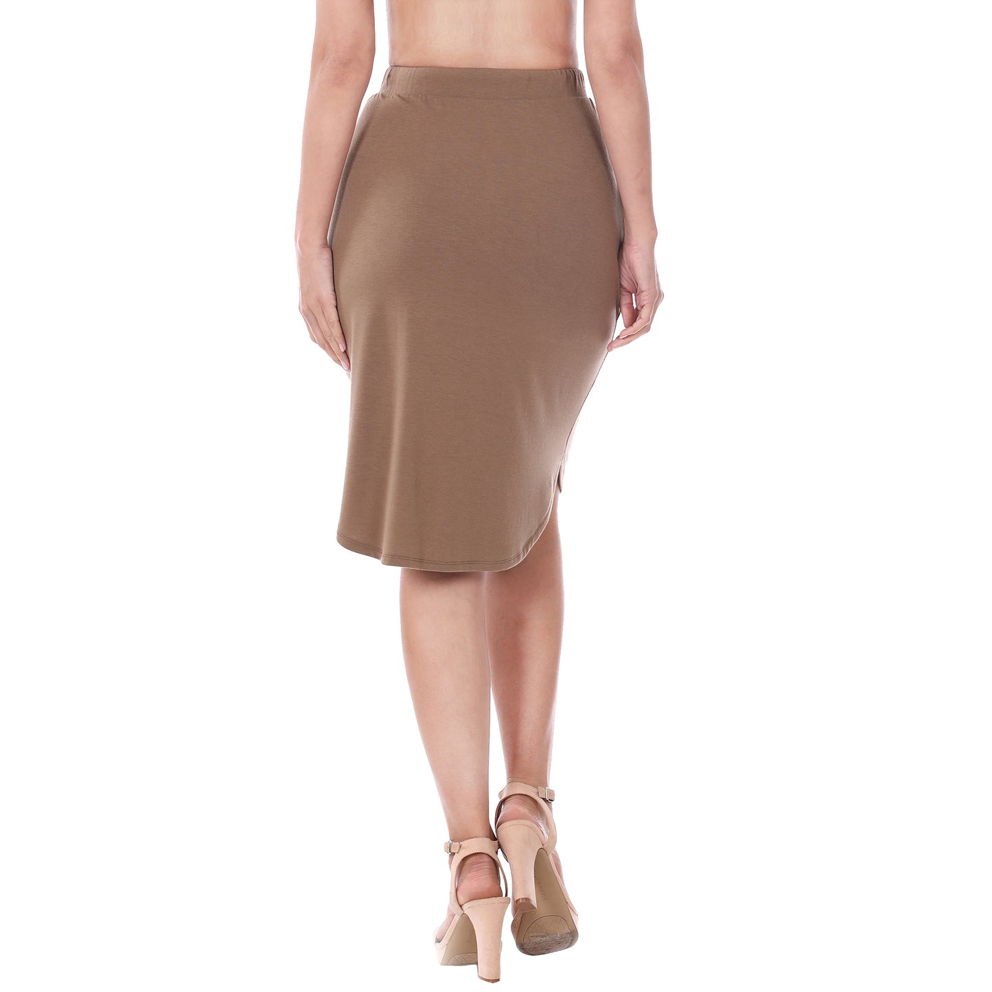 Casual Olive Green Midi Skirt - Elastic Drawstring Waist & Pockets