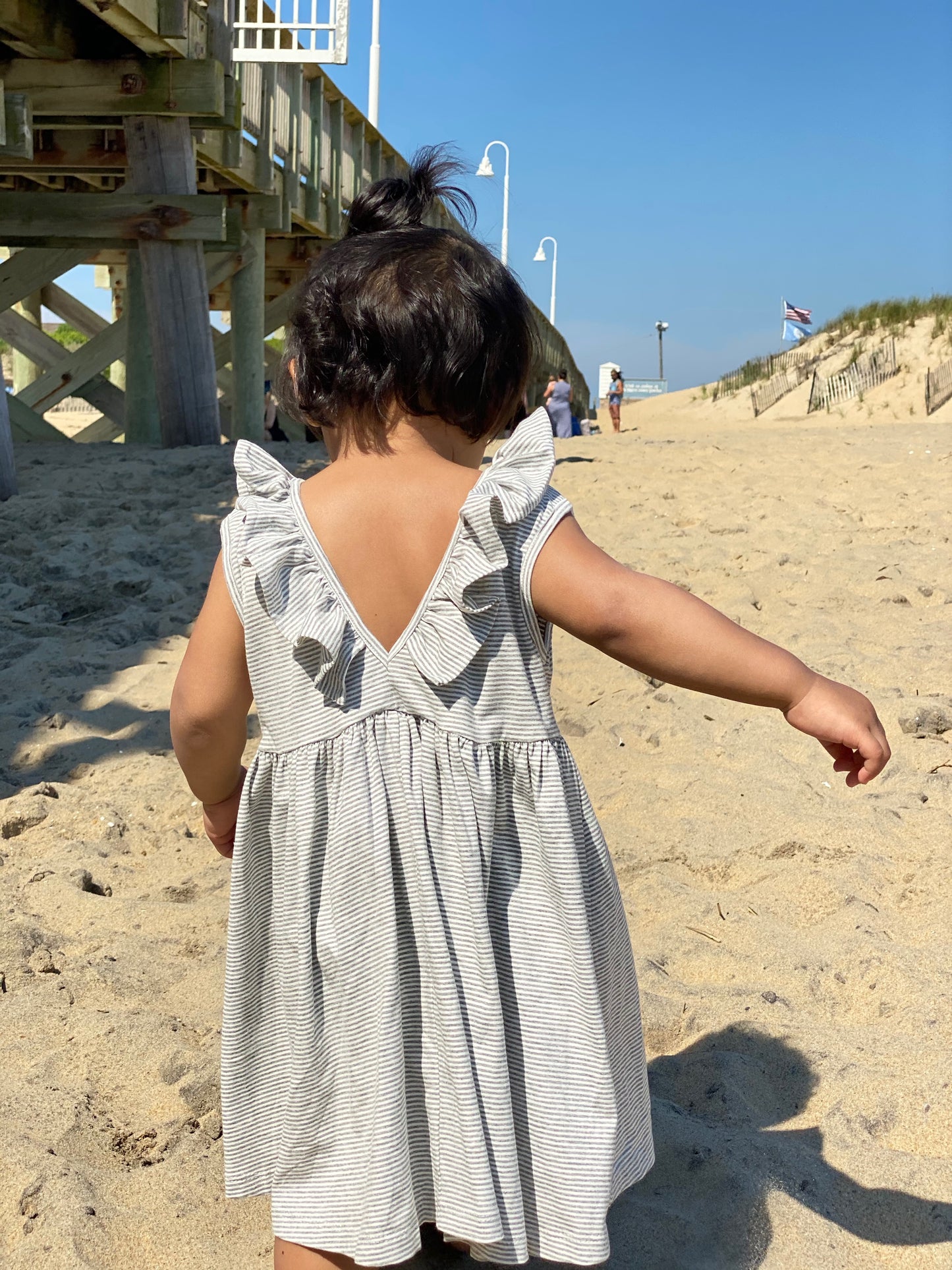 Bella Ruffle V-Back Micro-Stripe Matching Girls Dress