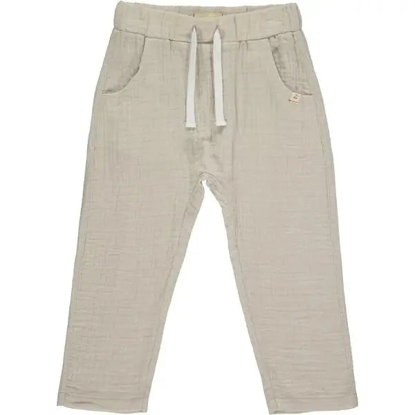 Boys' Cotton Drawstring Beach Pants - Grey & White Stripe Summer Wear