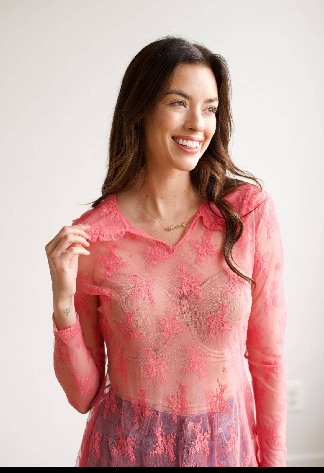 Pink Collar Lace Top