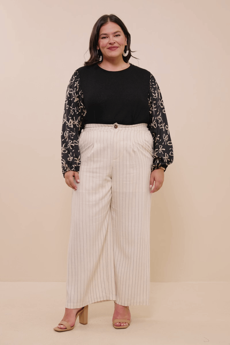 Trendy Plus Size Bow Print Puff Sleeve Blouse | Curvy Top