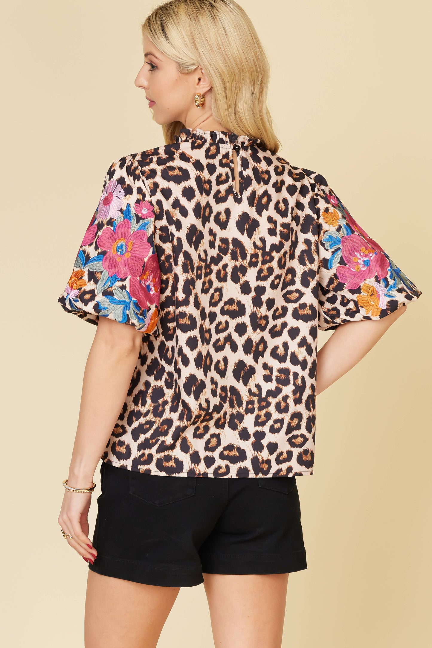 Floral Embroidered Leopard Blouse