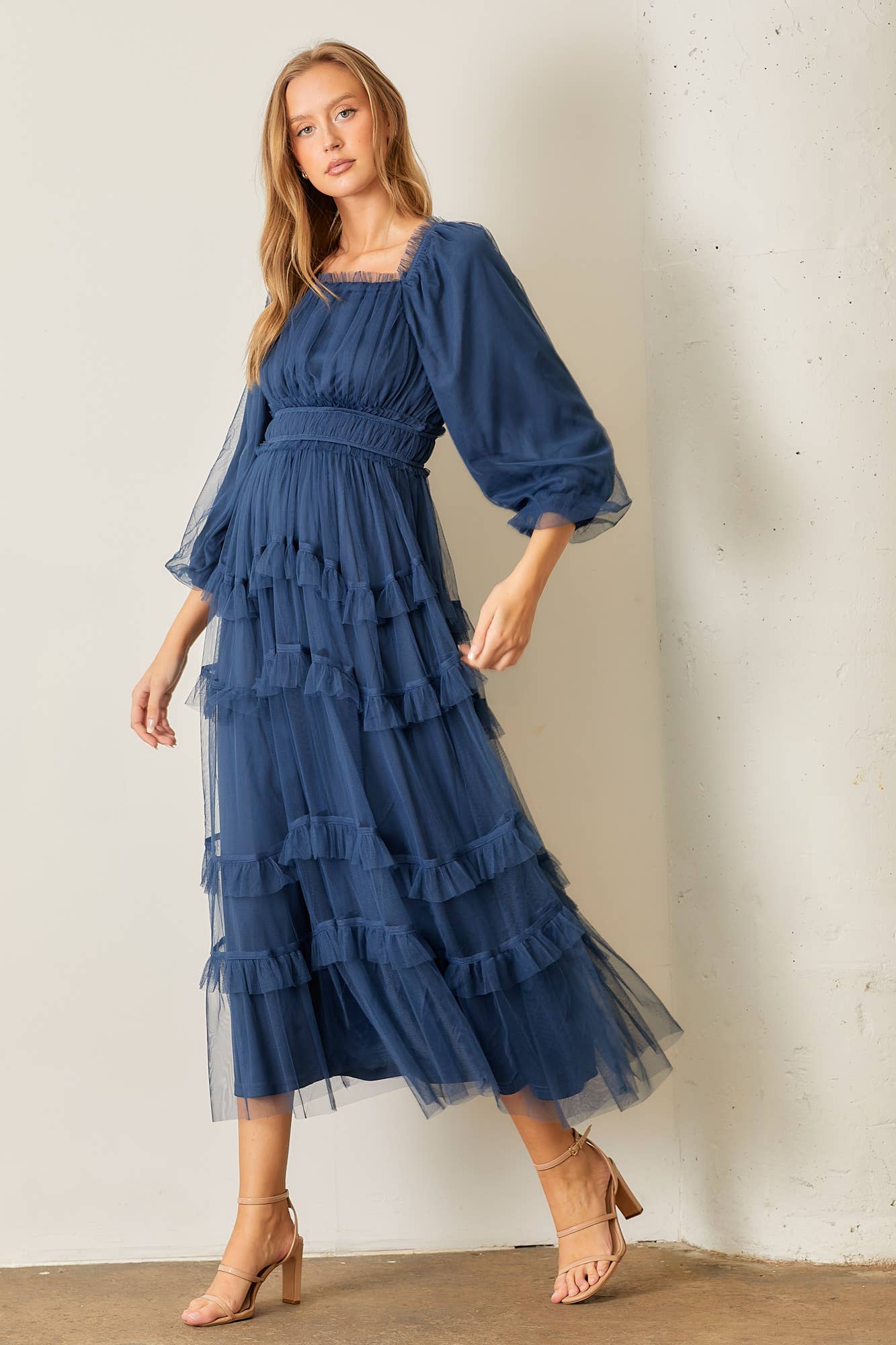 Fancy Sheer Ruffle Tulle Dress (PLUS)