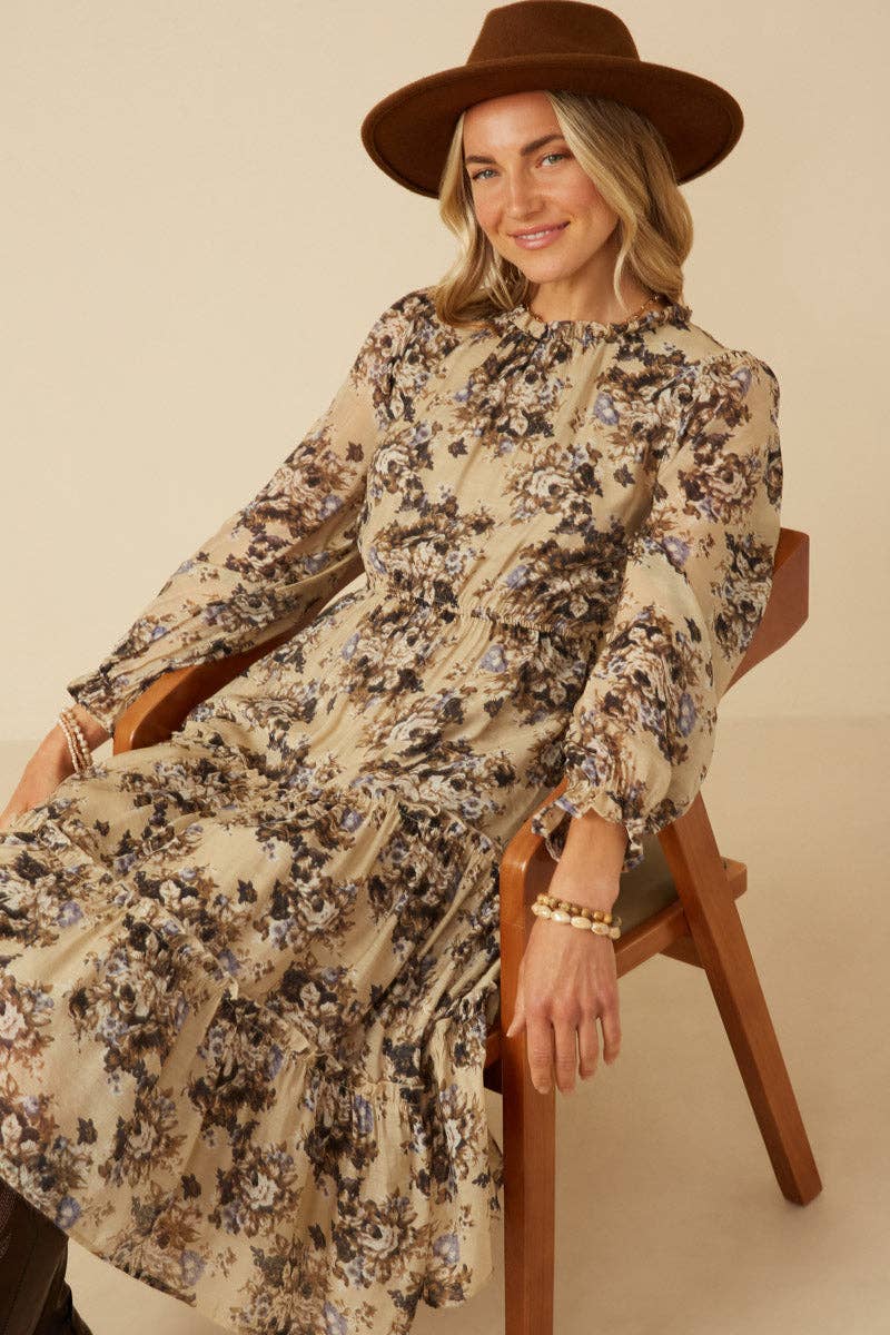 Romantic Floral Ruffle Tiered Dress