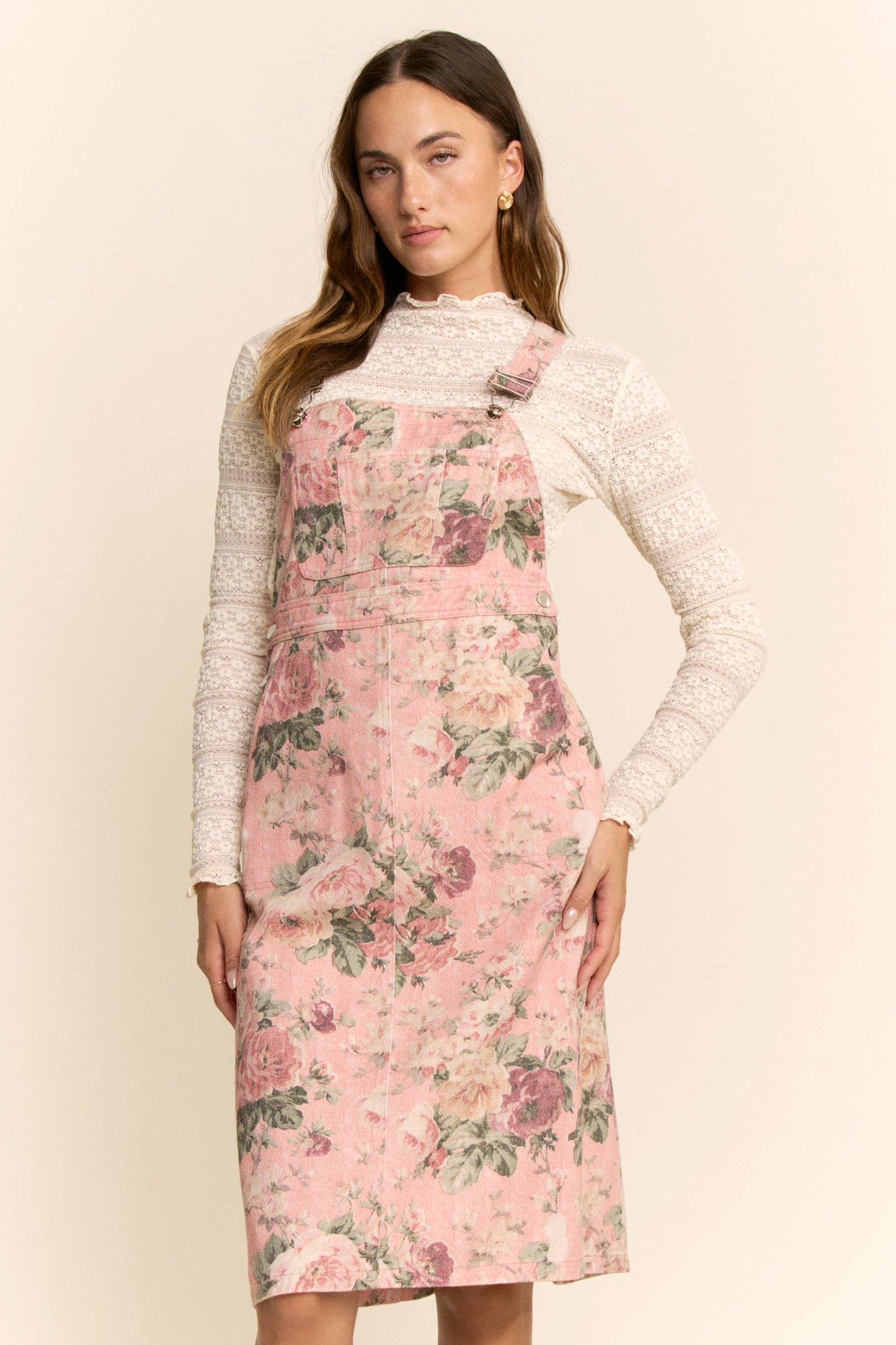 GARDEN FLOWER PRINTED DENIM SKIRTALL DRESS