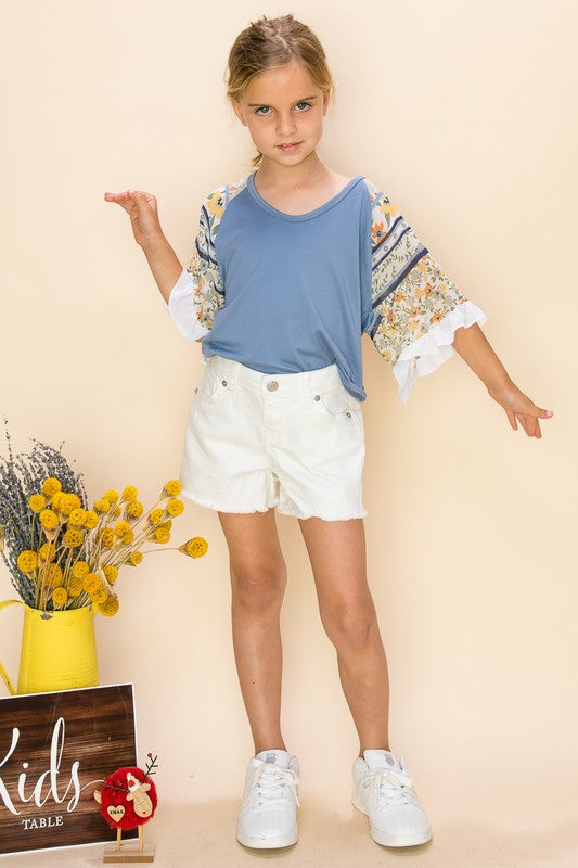 Girls' Floral Ruffle Sleeve Top - Boho Style Kids Blouse