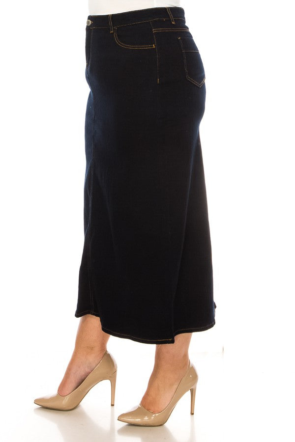 Dk Indigo Denim Maxi Skirt (Curvy)