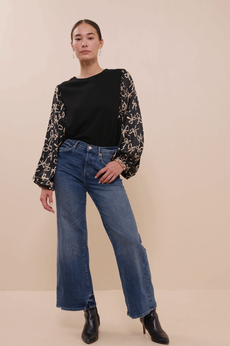 Trendy Plus Size Bow Print Puff Sleeve Blouse | Curvy Top