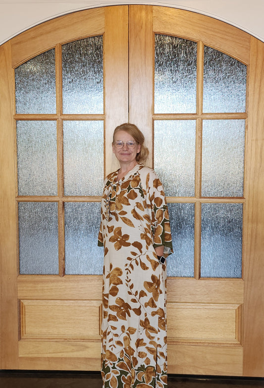 Boho Floral Print Oversized Maxi Dress with Tie Neck Collar