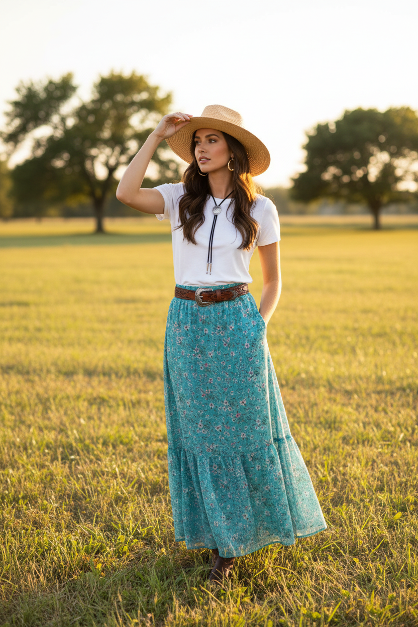 Turquoise Blue Flower Skirt