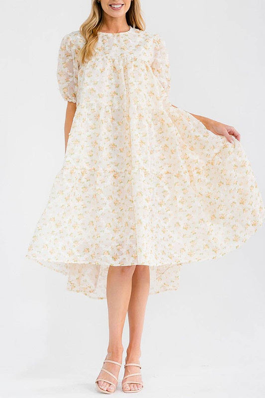 ORANGE FLORAL MIDI DRESS