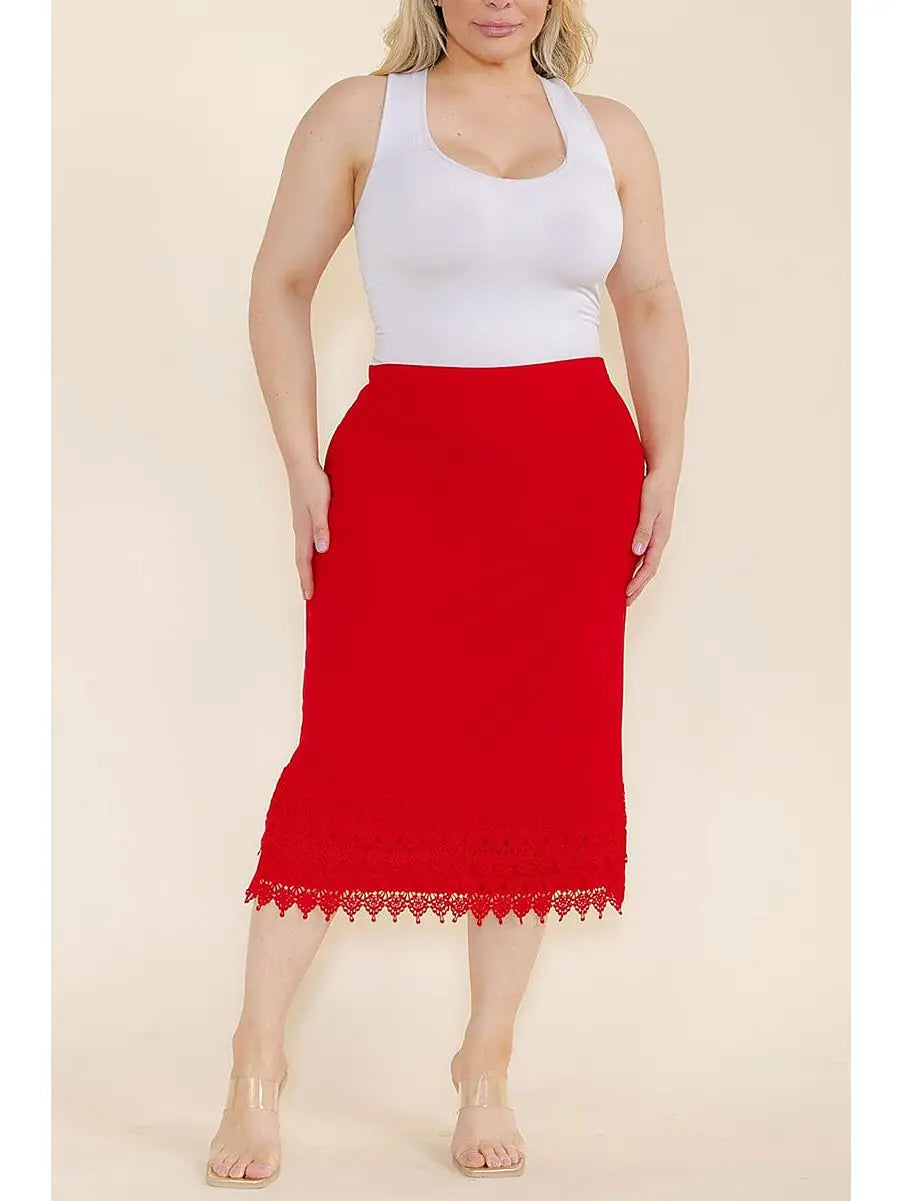 Red Lace Hem Pencil Skirt