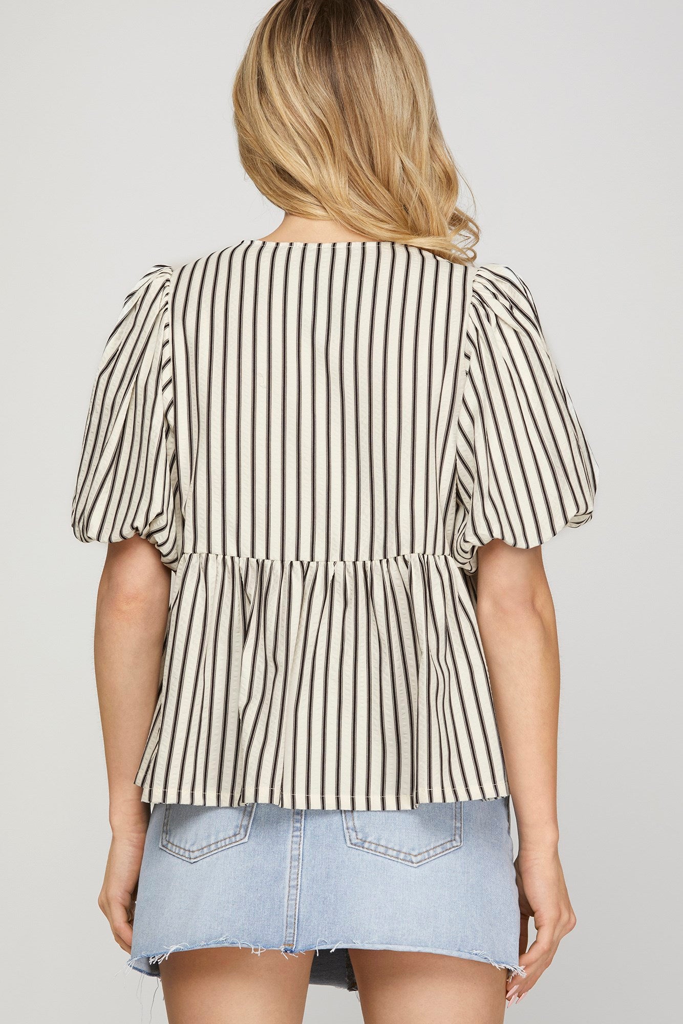 Black Striped Front Tie Top