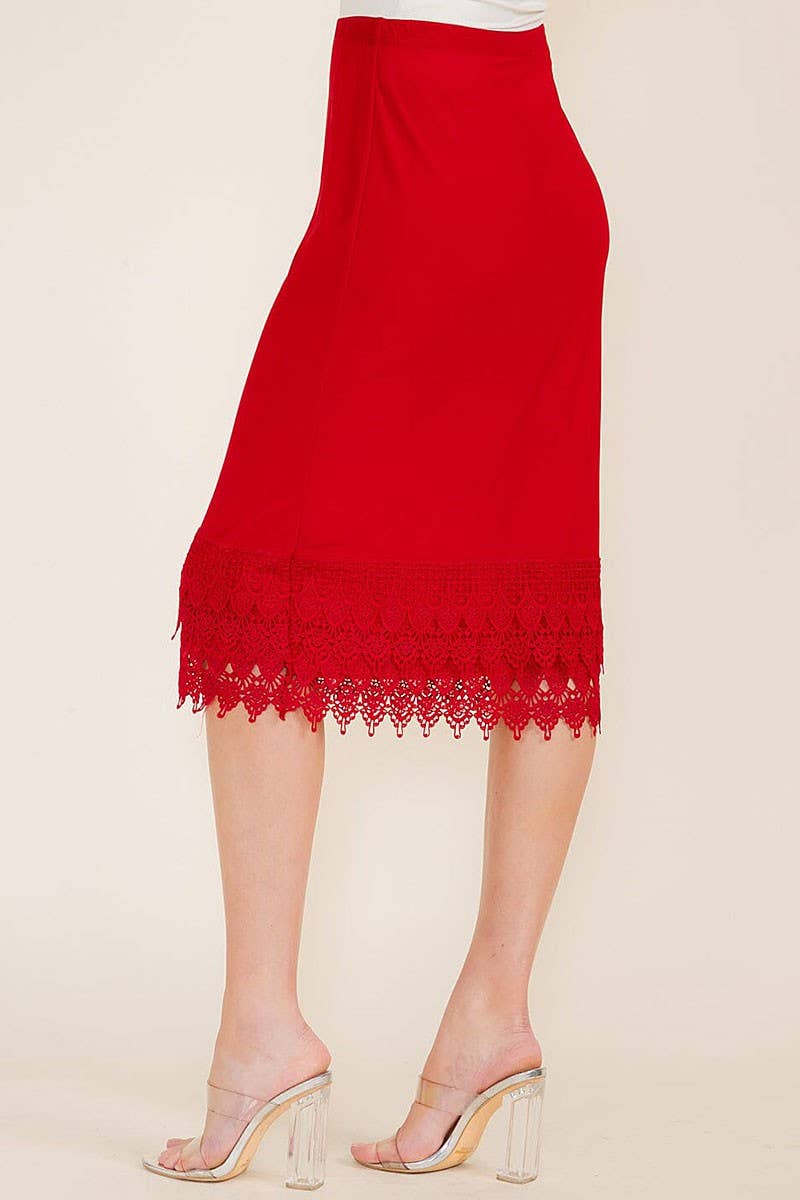 Red Lace Hem Pencil Skirt