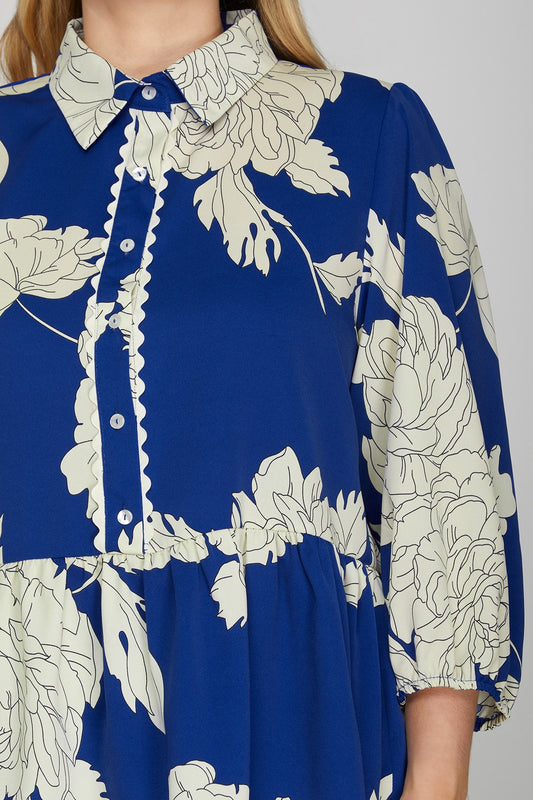 Floral Button Down Peplum Top (Curvy)