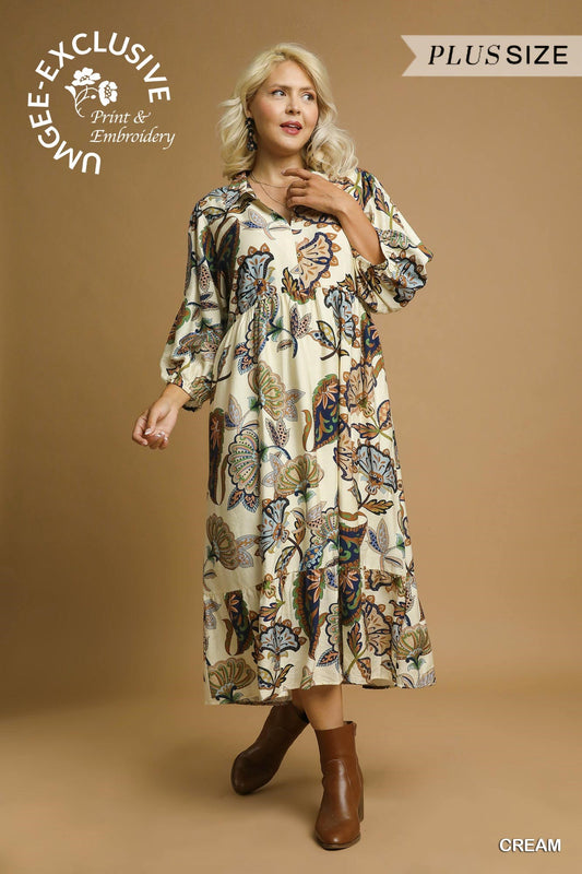 Boho Paisley Tiered Midi Dress (Curvy)