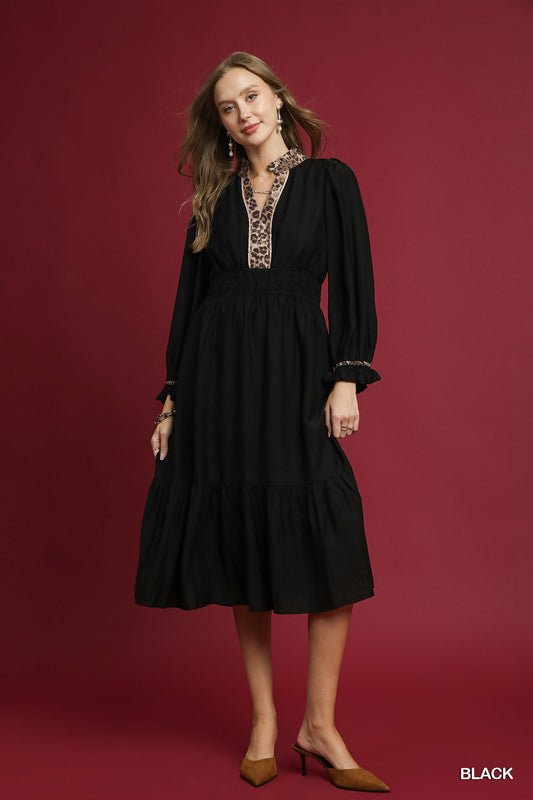 Black Animal Print Trim Midi