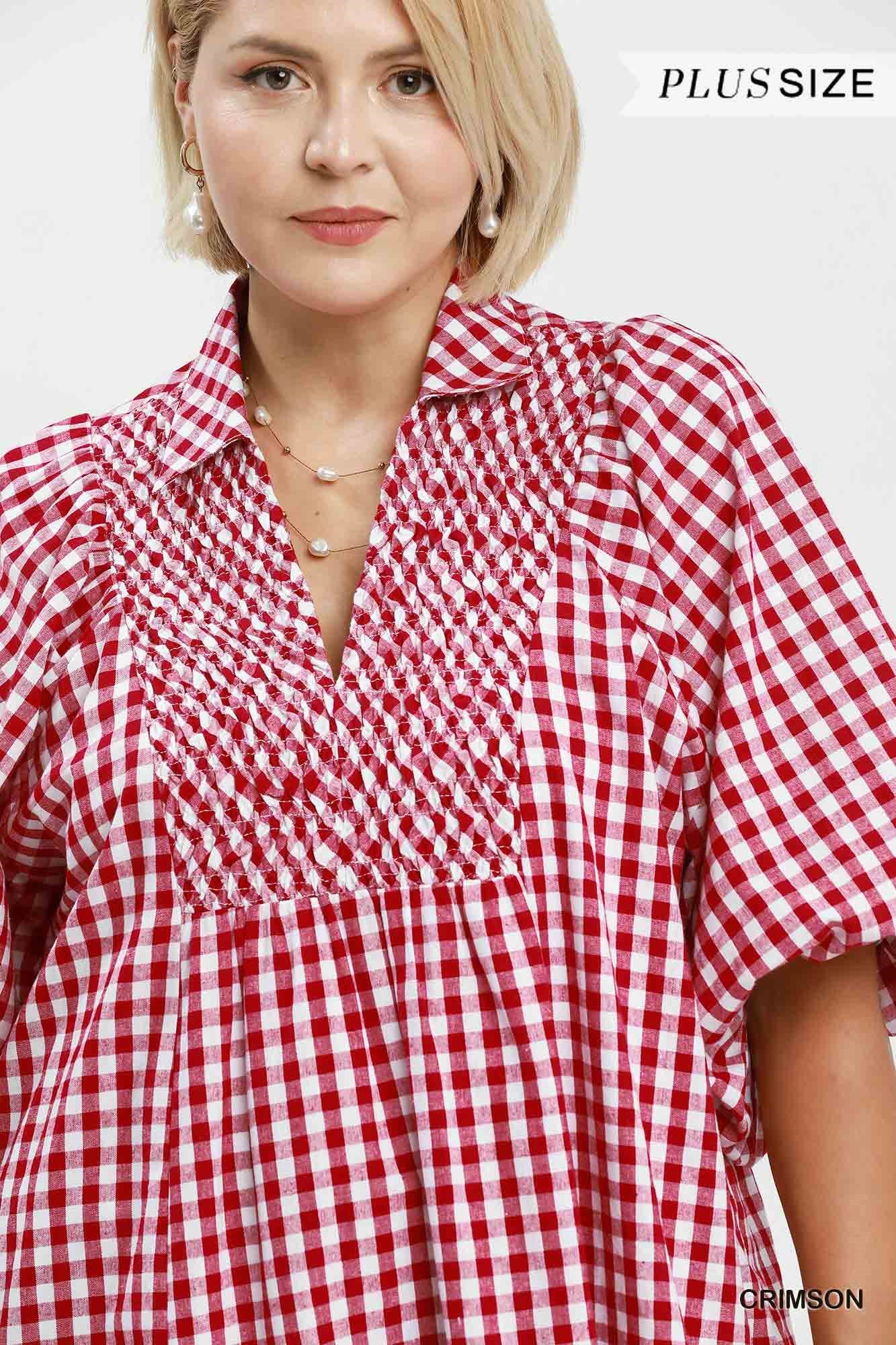The Savannah Gingham Dress in Crimson (Curvy)